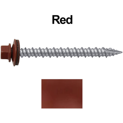 #10 x 2" Metal ROOFING SCREWS - Hex Washer Head - Self starting/self tapping - EPDM washer. Colored head.
