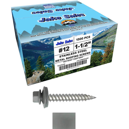 12 x 1-1/2" Stainless Steel Metal Roofing Screw - Hex Washer Head - Self starting/self tapping - EPDM washer. Colored head.