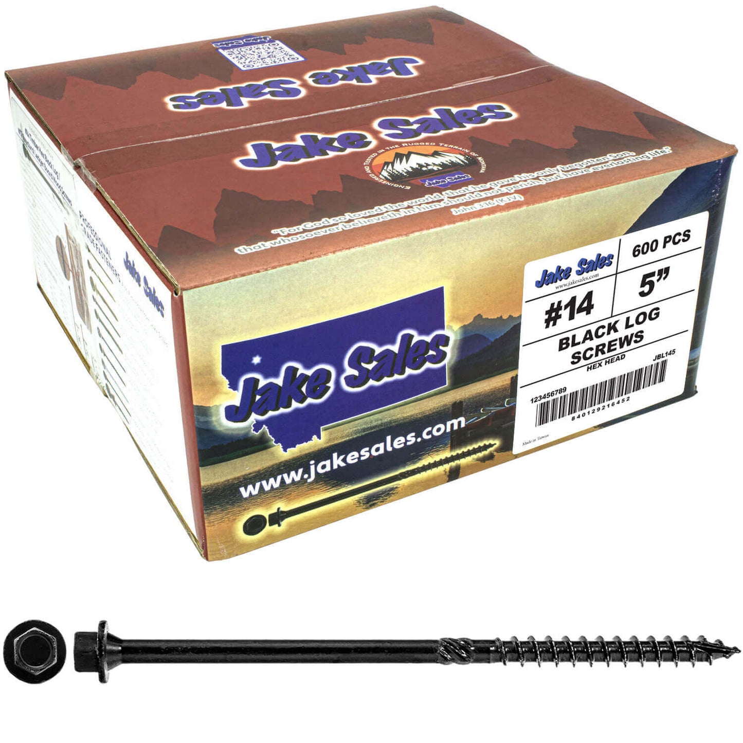 #14 Heavy-Duty Black Timber, Log & Structural Wood Screws - Exterior Coated - Use for Fastening Ledger Boards, Large Timbers, Logs and more.