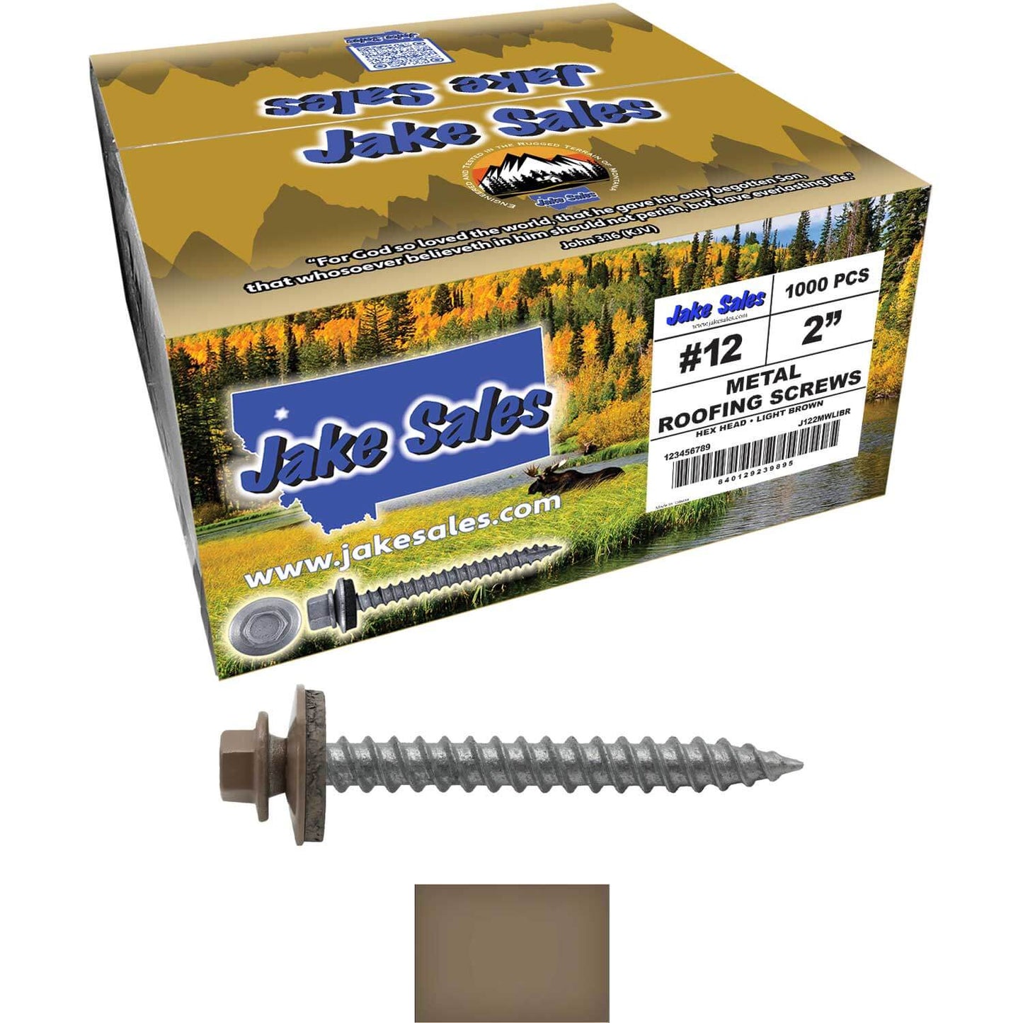#12 x 2" RE-GRIP METAL ROOFING SCREWS - Hex Washer Head - Self starting/self tapping - EPDM washer. Colored head.