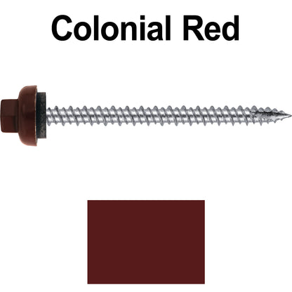 10 X 2-1/2" HI-LO Zinc Aluminum Cap Metal Roofing Screws - Hex Washer Head - Self starting/self tapping - EPDM washer. Colored head.