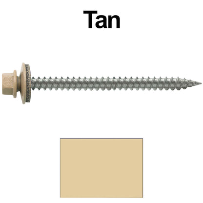 9 x 2-1/2" - Stainless Steel Metal Roofing Screws - Hex Washer Head -  Self starting metal to wood siding screws. EPDM washer. Colored head.