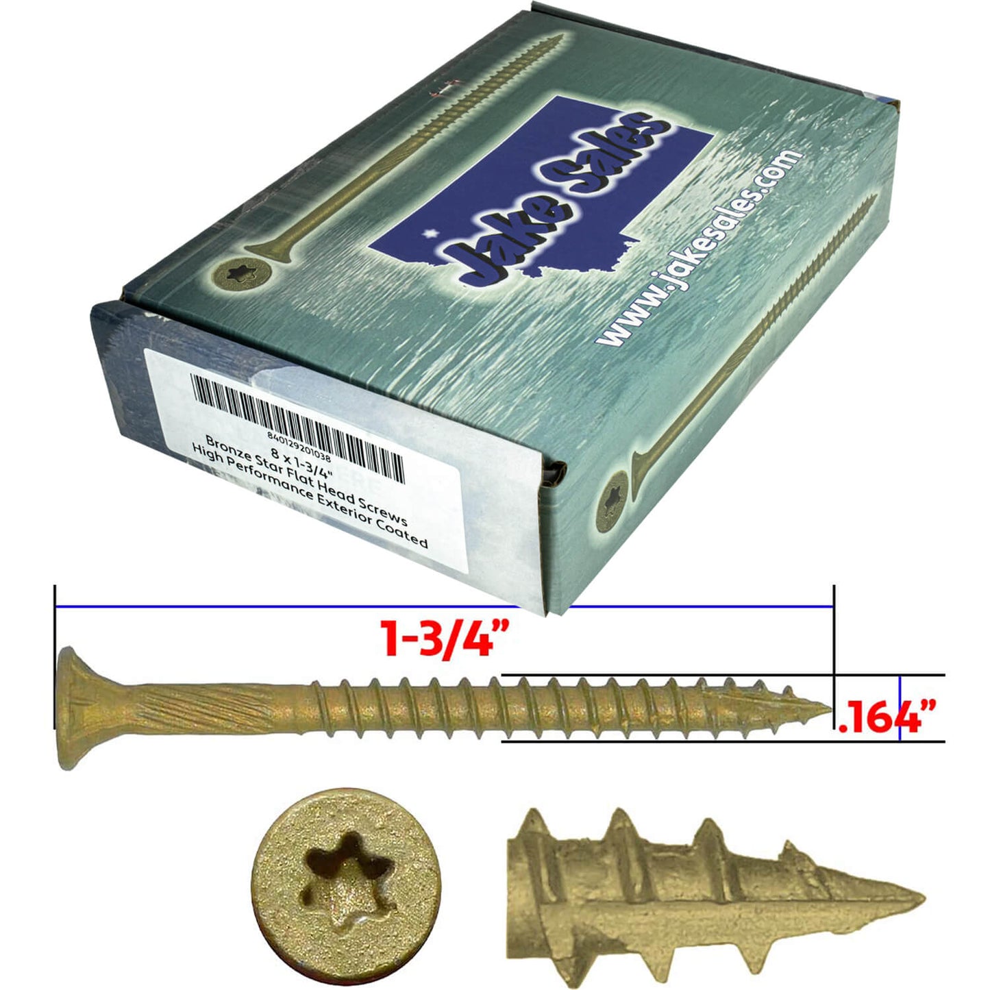 #8 x 3/4" - 2" Bronze Exterior Coated Wood Screw Torx/Star Drive Head - Multipurpose Exterior Coated Torx/Star Drive Wood Screws
