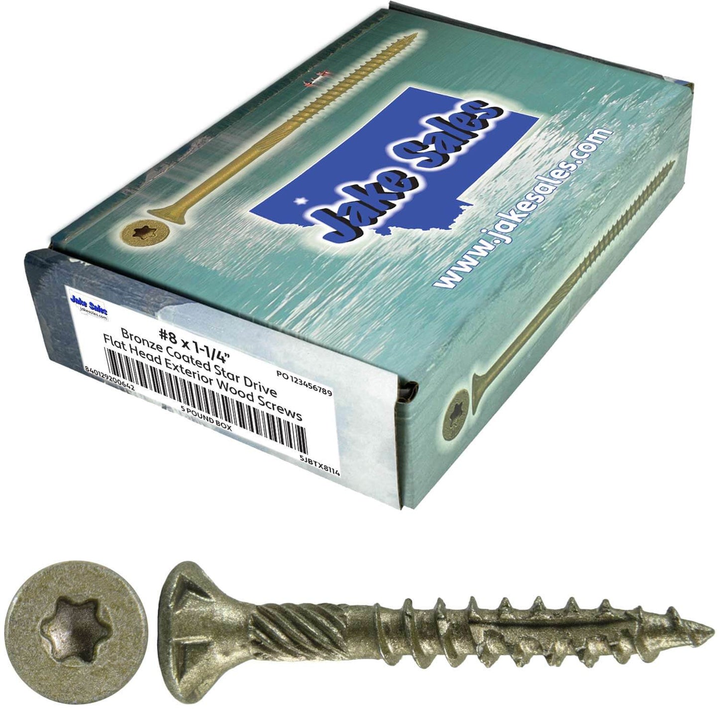 #8 x 3/4" - 2" Bronze Exterior Coated Wood Screw Torx/Star Drive Head - Multipurpose Exterior Coated Torx/Star Drive Wood Screws