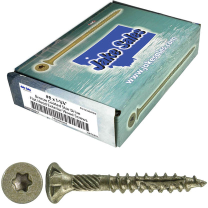 #8 x 3/4" - 2" Bronze Exterior Coated Wood Screw Torx/Star Drive Head - Multipurpose Exterior Coated Torx/Star Drive Wood Screws