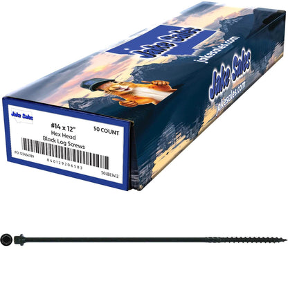 #14 Heavy-Duty Black Timber, Log & Structural Wood Screws - Exterior Coated - Use for Fastening Ledger Boards, Large Timbers, Logs and more.