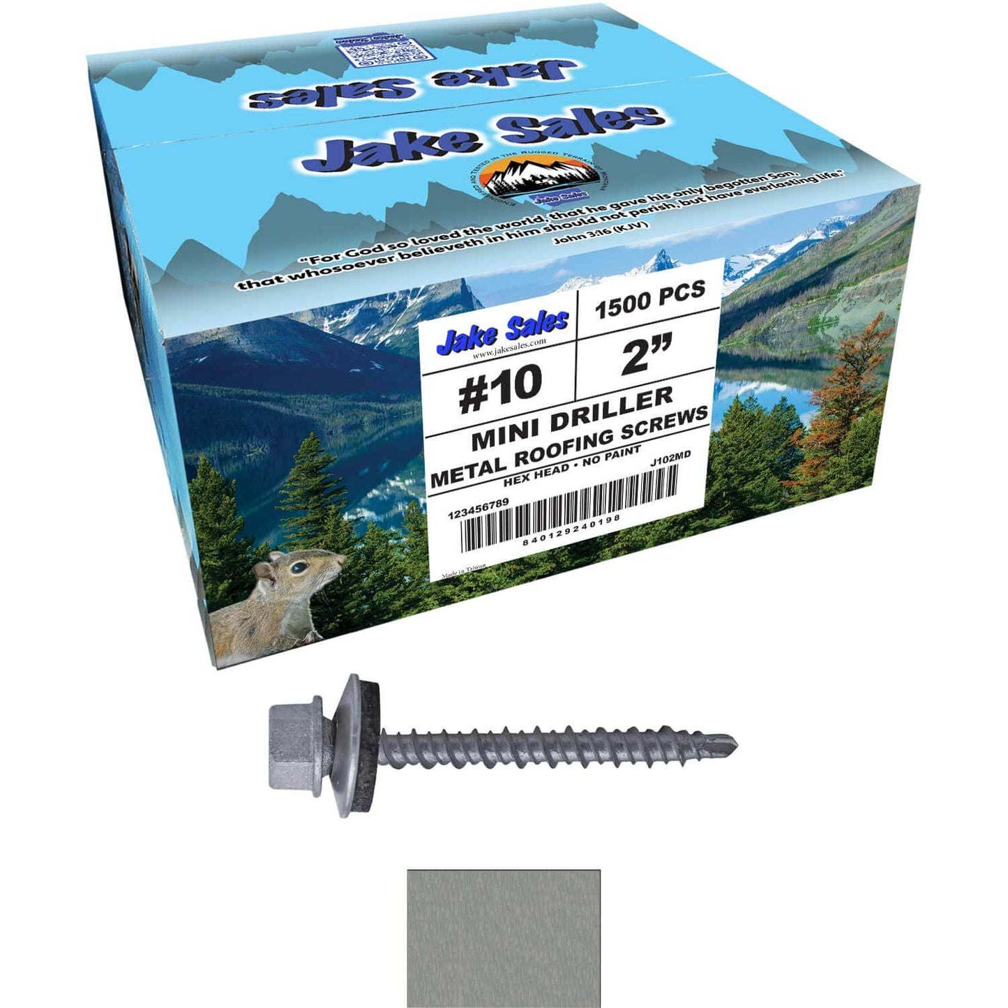 #10 x 2" Mini Driller Sheet Metal Roofing Screw - Hex Washer Head -  Self starting metal to wood siding screws. EPDM washer. Colored head.