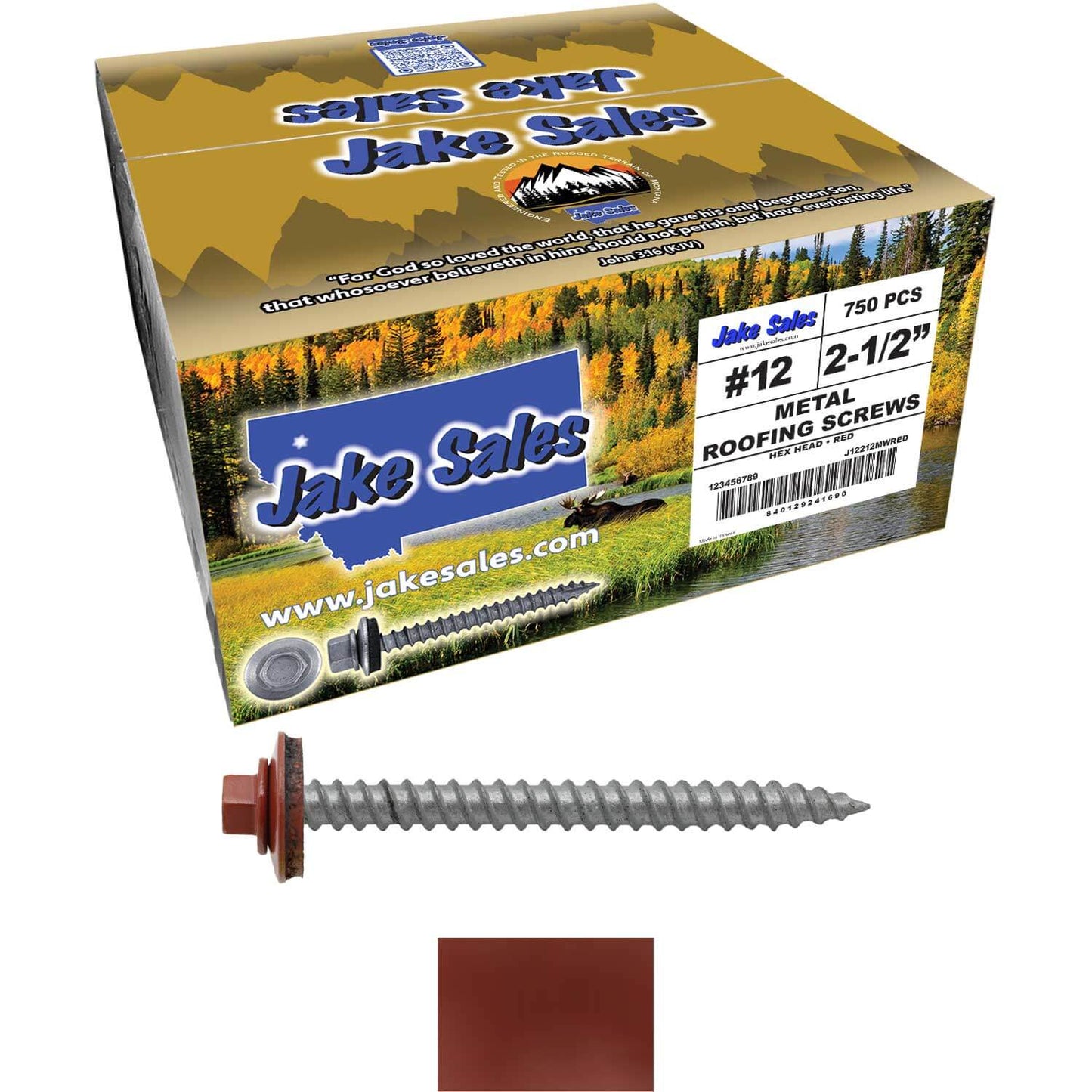 #12 x 2-1/2" RE-GRIP METAL ROOFING SCREWS - Hex Washer Head - Self starting/self tapping - EPDM washer. Colored head.