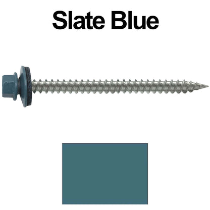9 x 2-1/2" - Stainless Steel Metal Roofing Screws - Hex Washer Head -  Self starting metal to wood siding screws. EPDM washer. Colored head.