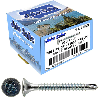 6 x 1-1/4" Bugle Head - Drywall To Metal - Phillips Head With Self Drilling #2 Drill Point tip - Zinc Coated for Corrosion Resistance. For Interior Usage.