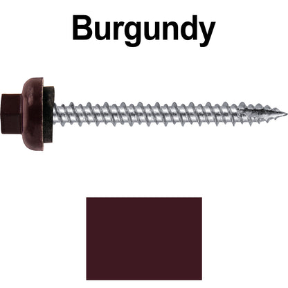 10 X 2“ HI-LO Zinc Aluminum Cap Metal Roofing Screws - Hex Washer Head - Self starting/self tapping - EPDM washer. Colored head.