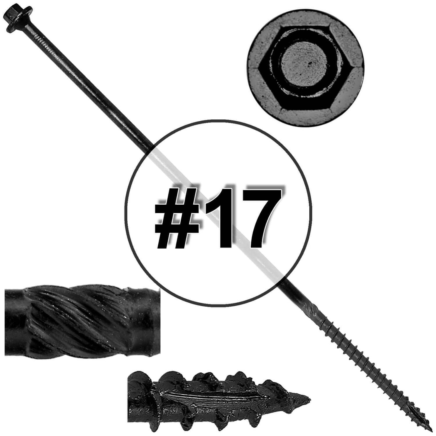 #17 Heavy-Duty Black Timber, Log & Structural Wood Screws - Exterior Coated - Use for Fastening Ledger Boards, Large Timbers, Logs and more.