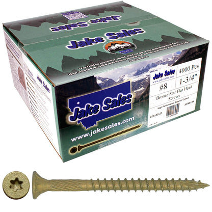 #8 x 3/4" - 2" Bronze Exterior Coated Wood Screw Torx/Star Drive Head - Multipurpose Exterior Coated Torx/Star Drive Wood Screws