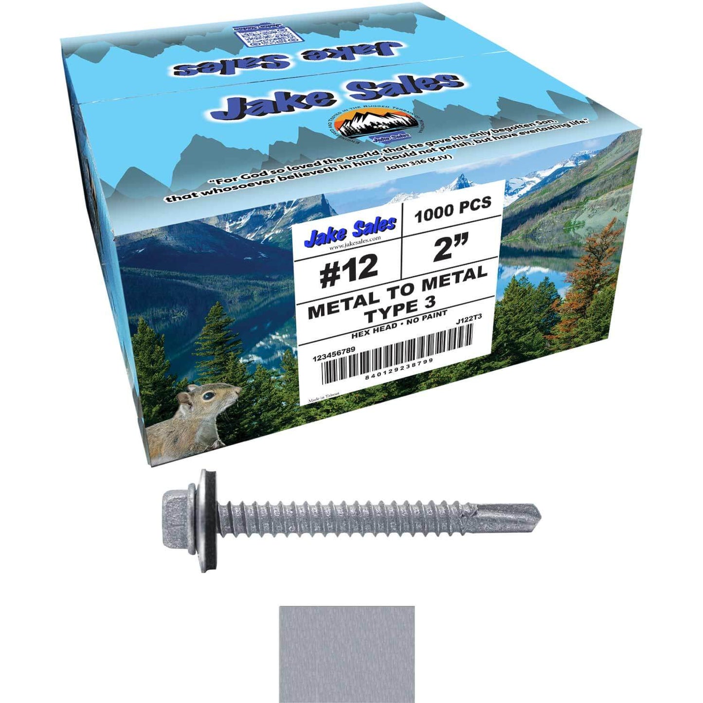 #12 x 2" Metal to Metal Type #3 Metal Roofing Screws - Hex Head Drill Point - 9/16" EPDM Washer.
