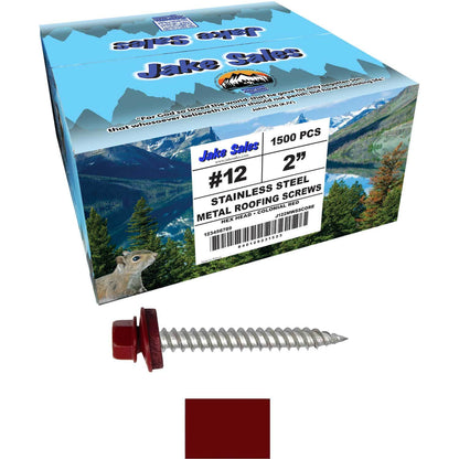 12 x 2"  Stainless Steel Metal Roofing Screw - Hex ReGrip Washer Head - Self starting/self tapping - EPDM washer. Colored head.