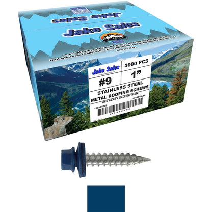 #9 x 1" Stainless Steel Metal Roofing Screws - Hex Washer Head - Self-Piercing (SP) tip metal to wood siding screws. EPDM washer. Colored head.
