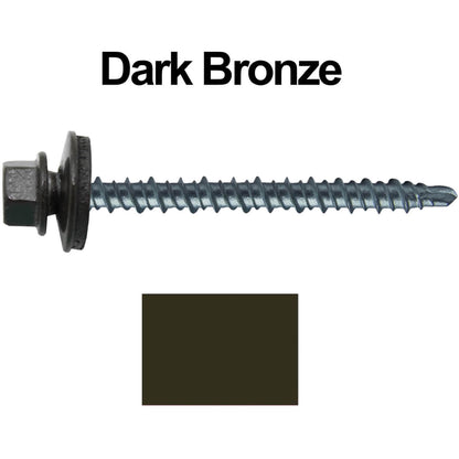 #10 x 2-1/2" Mini Driller Sheet Metal Roofing Screw - Hex Washer Head -  Self starting metal to wood siding screws. EPDM washer. Colored head.