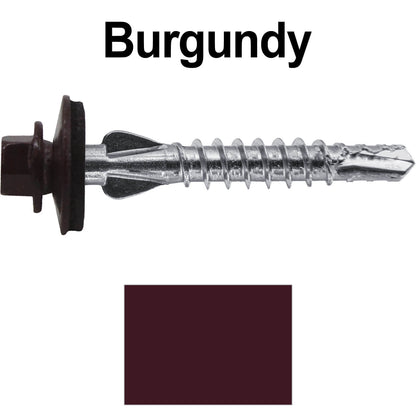 12 X 1-1/2" PFP STAINLESS STEEL Fastener - 1/4" Washer Hex Head - #3 Drill Point Tip -  For Polycarbonite, Fiberglass and PVC sheeting. Colored head.