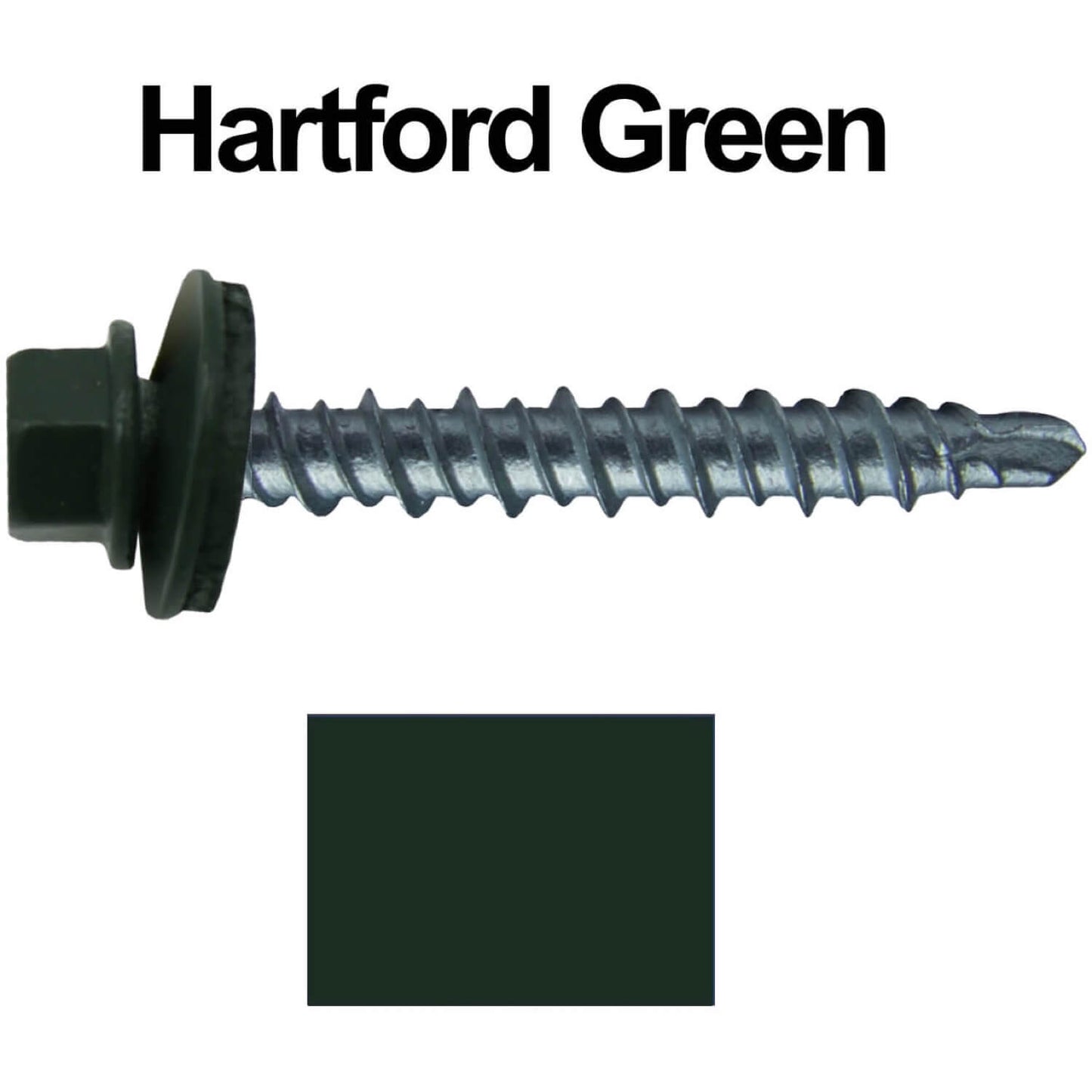 #10 x 1-1/2" Mini Driller Sheet Metal Roofing Screw - Hex Washer Head -  Self starting metal to wood siding screws. EPDM washer. Colored head.