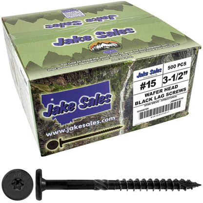 #15 Black Wafer Head Structural Lag Screws. Used for Log Construction, Timber Framing, Laminated Beams and Pole Barns Among Other Uses. T-30 Torx/Star Drive