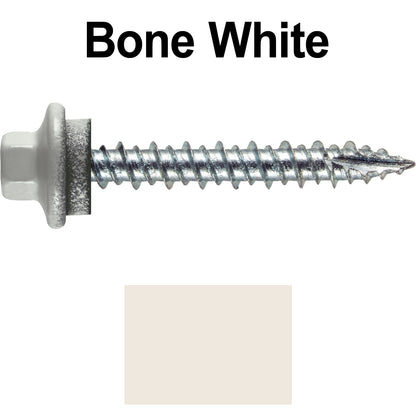 10 x 1-1/2" - STAINLESS HEX / ZINC Sheet Metal Roof Screw. Self starting metal to wood siding screws. EPDM washer. Colored head.