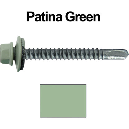 #12 x 2-1/2" Metal to Metal Type #3 Metal Roofing Screws - Hex Head Drill Point - 9/16" EPDM Washer. Colored head.