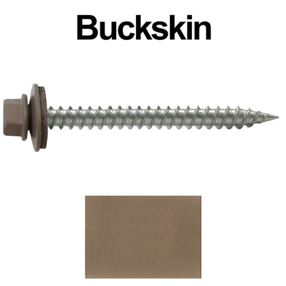 #9 x 2" Stainless Steel Metal Roofing Screws - Hex Washer Head - Self-Piercing (SP) tip metal to wood. EPDM washer. Colored head.