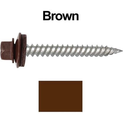 12 x 2"  Stainless Steel Metal Roofing Screw - Hex ReGrip Washer Head - Self starting/self tapping - EPDM washer. Colored head.
