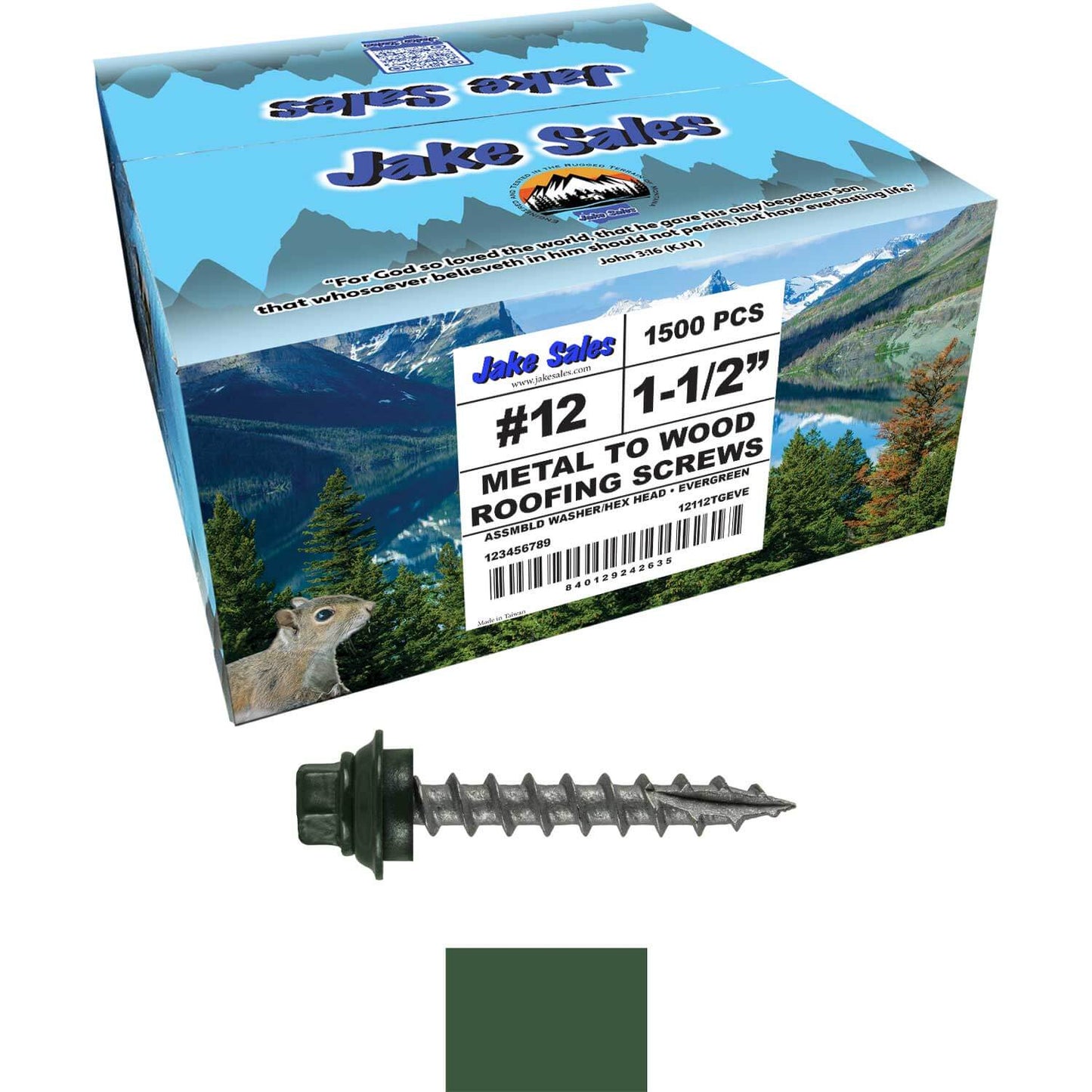 12 X 1-1/2" Metal Roofing Screws For OSB and Plywood - Galvanized Metal to Wood Type 17 Tip - 1/4" Hex Head - Assembled EPDM Washer