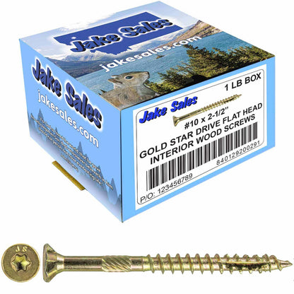 #10 Gold Star/Torx Drive Zinc Coated T-25 Flat Head Wood Screws