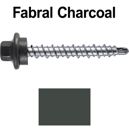 #10 x 1-1/2" Stainless Steel Mini Driller Sheet Metal Roofing Screw - Hex Washer Cap - Self starting metal to wood siding screws - EPDM washer. Colored head.