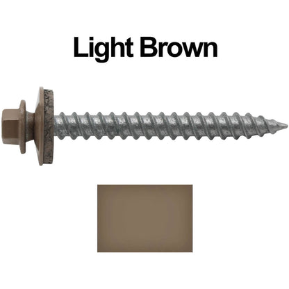 #12 x 2" RE-GRIP METAL ROOFING SCREWS - Hex Washer Head - Self starting/self tapping - EPDM washer. Colored head.