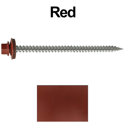 #9 x 3" Stainless Steel Metal Roofing Screws - Hex Washer Head - Self starting/self tapping - EPDM washer. Colored head.