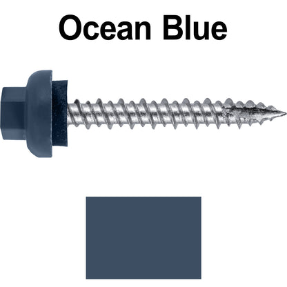 10 X 1-1/2" HI-LO Zinc Aluminum Cap Metal Roofing Screws - Hex Washer Head - Self starting/self tapping - EPDM washer. Colored head.