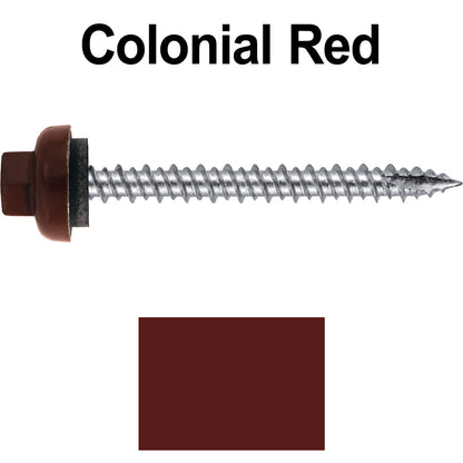 10 X 2“ HI-LO Zinc Aluminum Cap Metal Roofing Screws - Hex Washer Head - Self starting/self tapping - EPDM washer. Colored head.