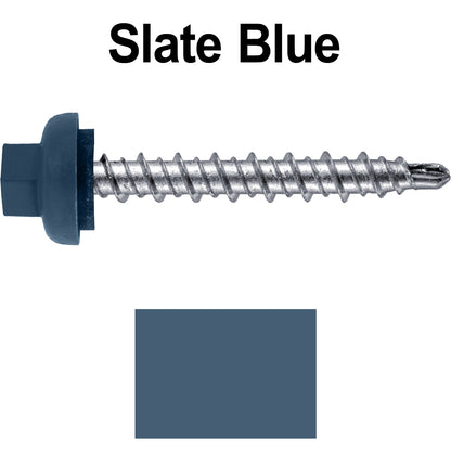 10 X 1-1/2” Zinc Aluminum Cap MINI-DRILLER Roofing Screws HI-LO THREAD Zinc Plated Carbon Steel Shank - EPDM Washer - Colored head