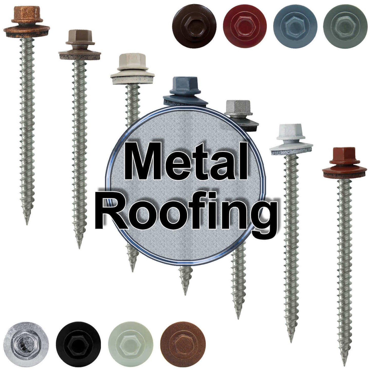 9 x 2-1/2" - Stainless Steel Metal Roofing Screws - Hex Washer Head -  Self starting metal to wood siding screws. EPDM washer. Colored head.