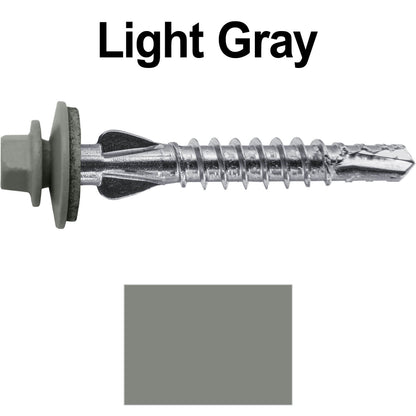 12 X 1-1/2" PFP STAINLESS STEEL Fastener - 1/4" Washer Hex Head - #3 Drill Point Tip -  For Polycarbonite, Fiberglass and PVC sheeting. Colored head.