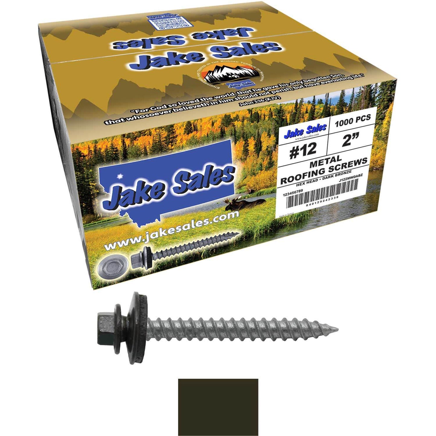 #12 x 2" RE-GRIP METAL ROOFING SCREWS - Hex Washer Head - Self starting/self tapping - EPDM washer. Colored head.