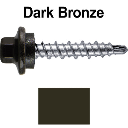 #10 x 1" Stainless Steel Mini Driller Sheet Metal Roofing Screw - Hex Washer Cap - Self starting metal to wood siding screws - EPDM washer. Colored Head.