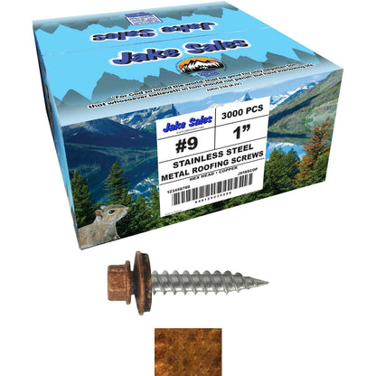 #9 x 1" Stainless Steel Metal Roofing Screws - Hex Washer Head - Self-Piercing (SP) tip metal to wood siding screws. EPDM washer. Colored head.