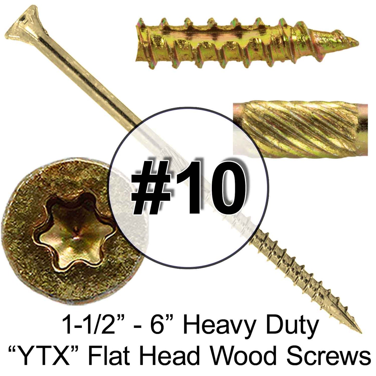 #10 Yellow Zinc Coated General Purpose Wood Screws. Torx/Star Drive Head - Multipurpose Torx/Star Drive Wood Screws