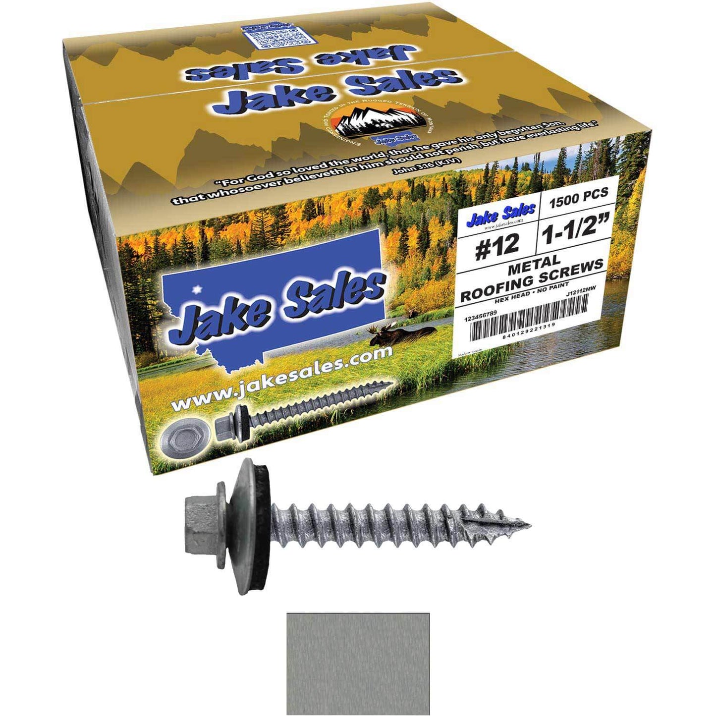 #12 x 1-1/2"  RE-GRIP METAL ROOFING SCREWS - Hex Washer Head - Self starting/self tapping - EPDM washer. Colored head.