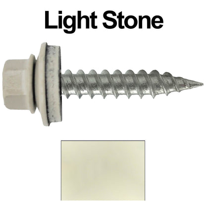 #9 x 1" Stainless Steel Metal Roofing Screws - Hex Washer Head - Self-Piercing (SP) tip metal to wood siding screws. EPDM washer. Colored head.