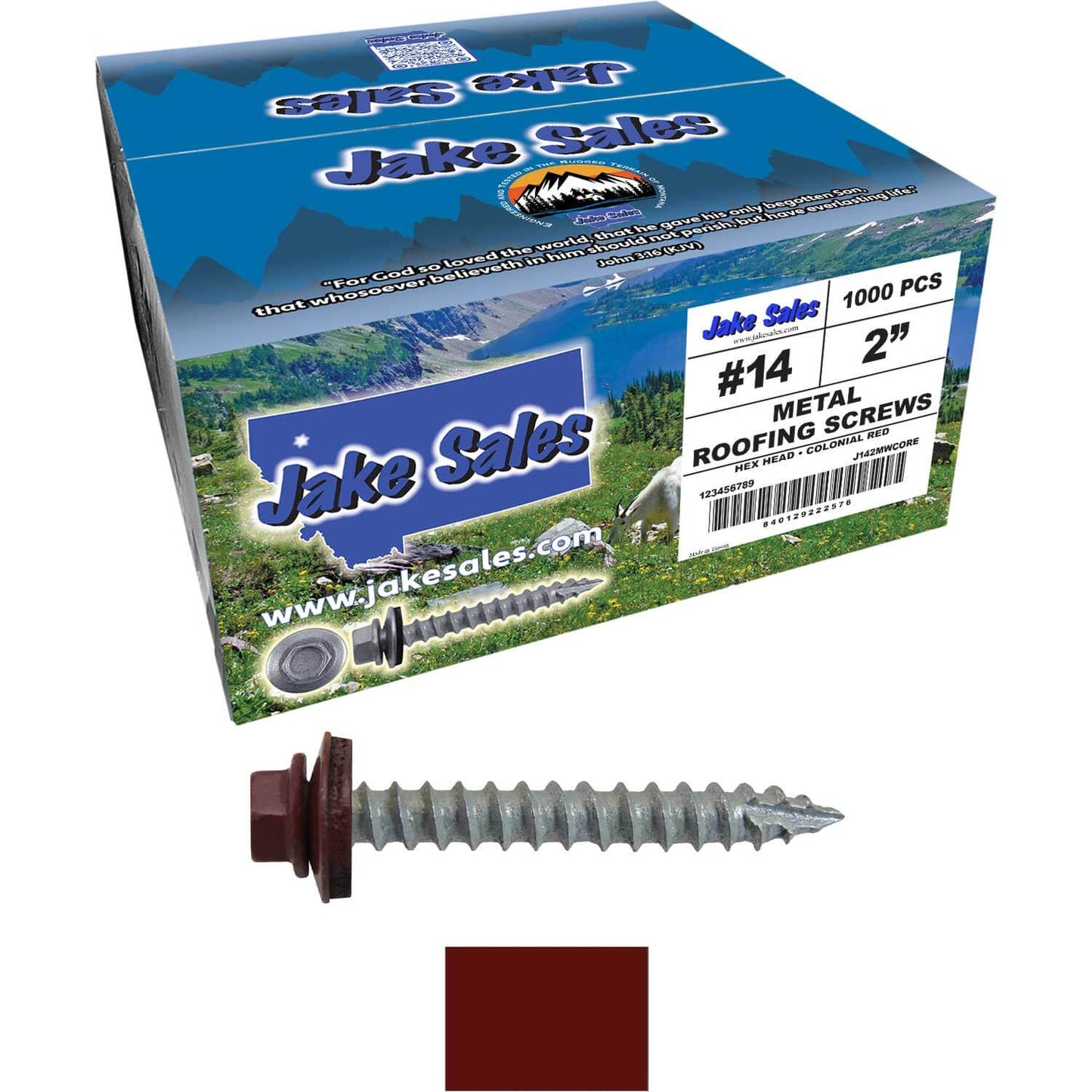 #14 x 2" Metal ROOFING SCREWS - Hex Washer Head - Self starting/self tapping - EPDM washer. Colored head.