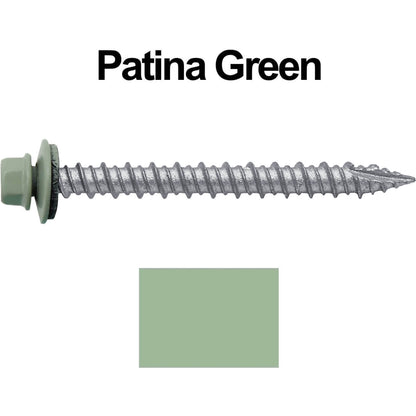 #10 x 2" Metal ROOFING SCREWS - Hex Washer Head - Self starting/self tapping - EPDM washer. Colored head.