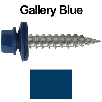 #9 x 1" Stainless Steel Metal Roofing Screws - Hex Washer Head - Self-Piercing (SP) tip metal to wood siding screws. EPDM washer. Colored head.