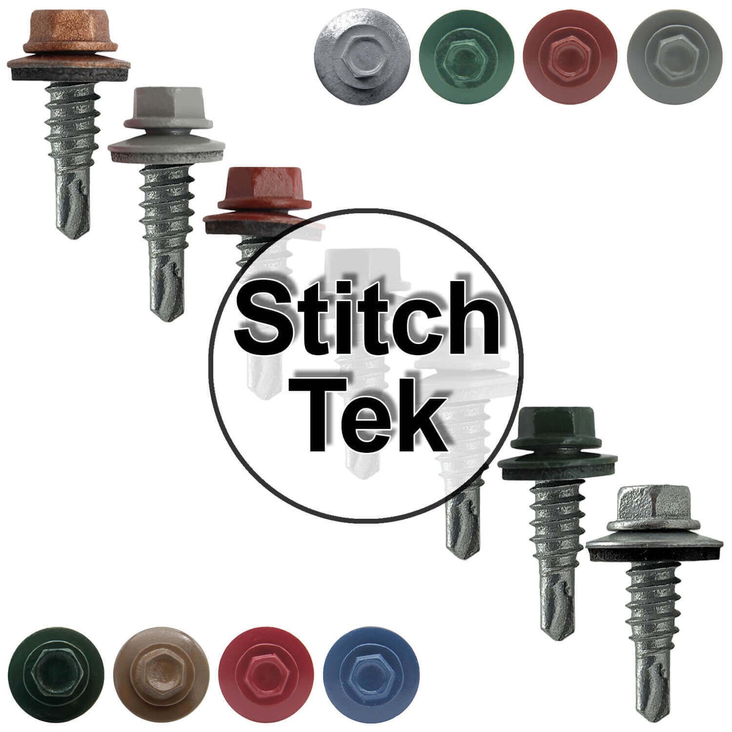 #14 x 7/8" Stitch Tek Metal to Metal Type #1 Roofing Screws - Hex Washer Head - Drill Point - 9/16" EPDM washer.