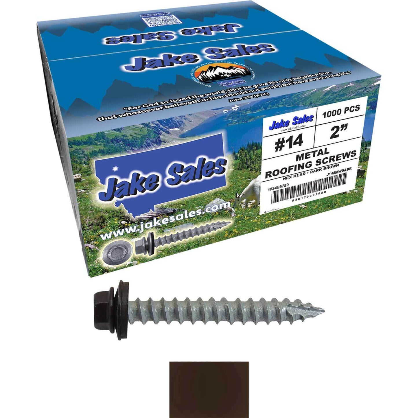 #14 x 2" Metal ROOFING SCREWS - Hex Washer Head - Self starting/self tapping - EPDM washer. Colored head.