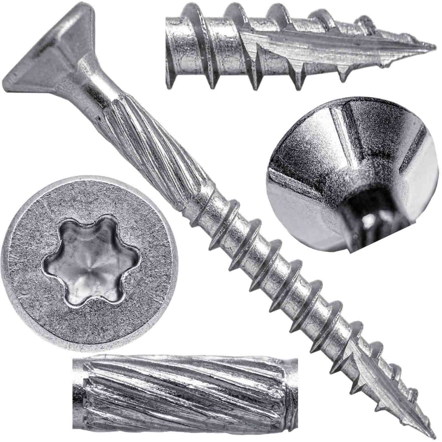 Jake Sales #9 x 1-5/8" Silver Star Stainless Steel Wood Screw Torx/Star Drive Head - Grade 300 Series Stainless Steel Torx/Star Drive Wood Screws - FULL BOX ~4,000 (OVERSTOCK)